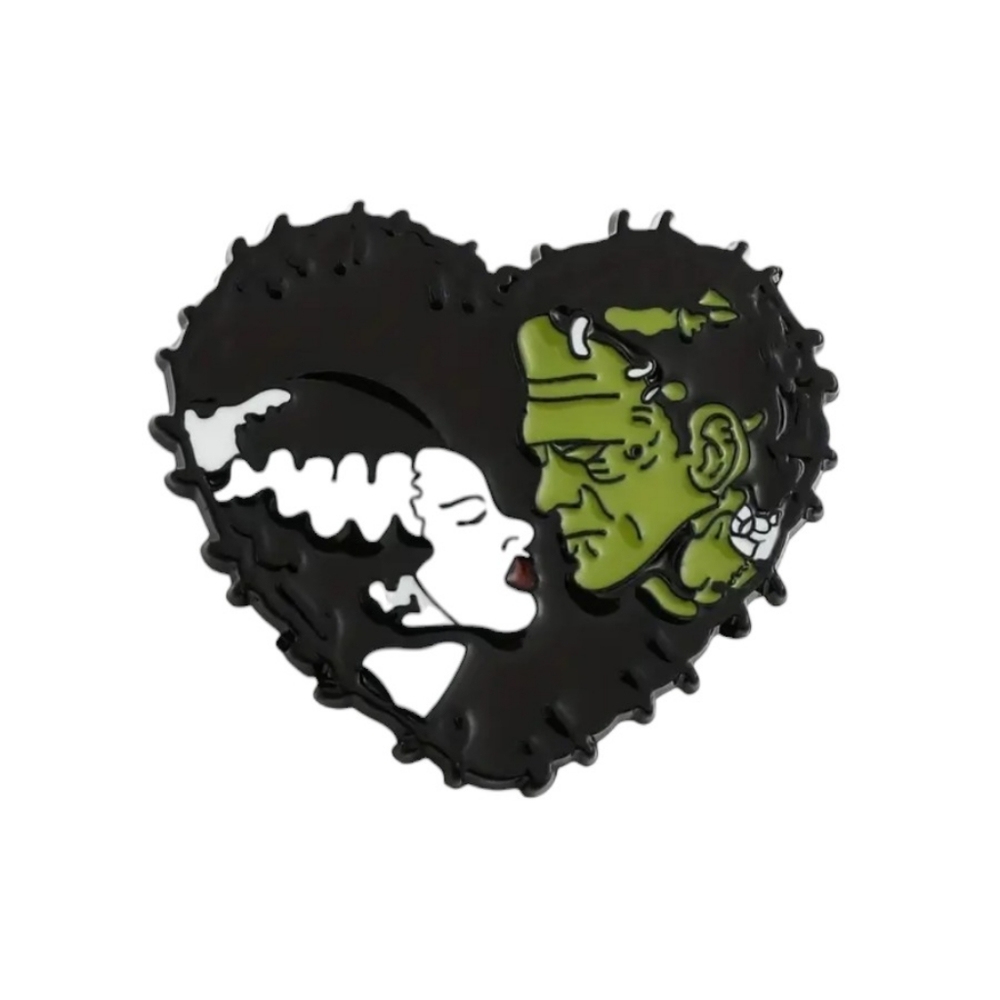 Frankenstein and His Bride Heart Pin